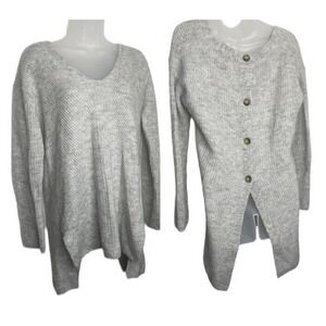 J Crew‎ Point Sur Gray Ribbed Sweater Back Buttons Womens XS Oversized Alpaca